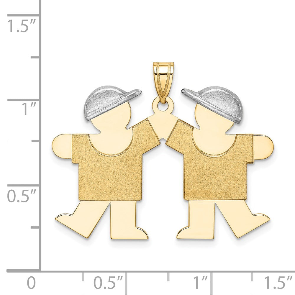 14K Bicolor 14K Bicolor Groß Doppelt Boys Gravierbar Charm