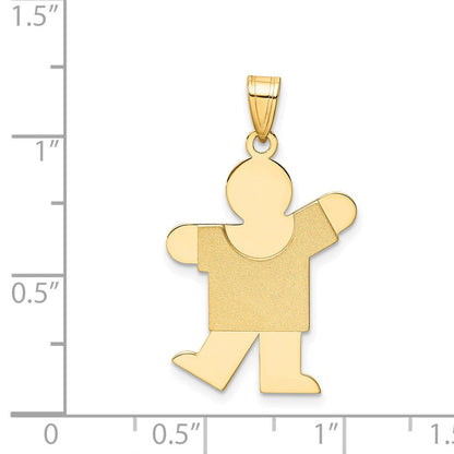 14K Gelbgold Massiver Satinierter Gravierbarer Jungen-Charm