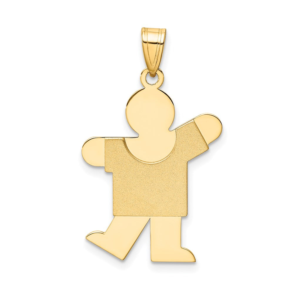 14K Gelbgold Massiver Satinierter Gravierbarer Jungen-Charm