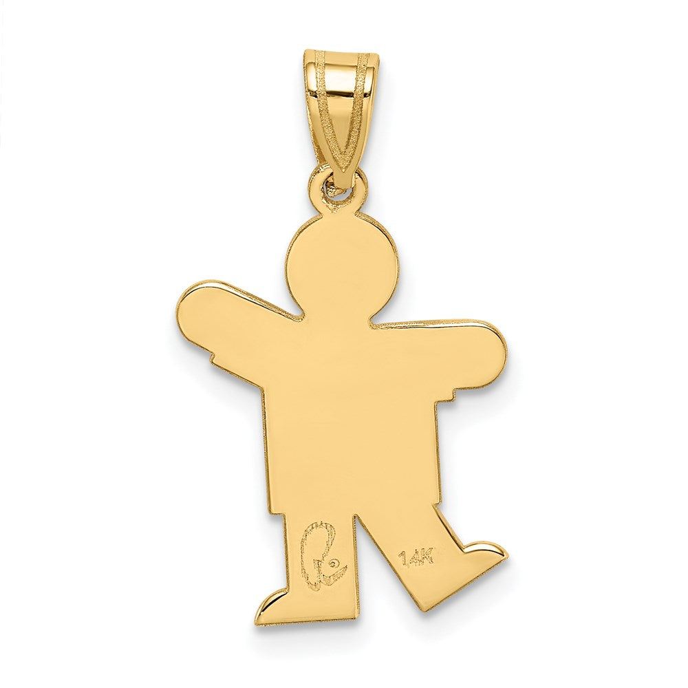 14K Gelbgold massiver satinierter gravierbarer Jungen-Charm