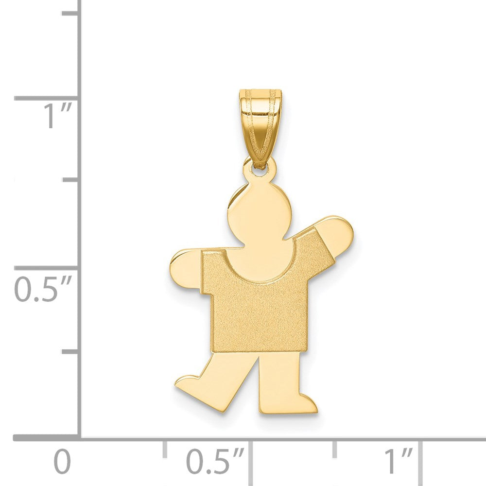 14K Gelbgold massiver satinierter gravierbarer Jungen-Charm