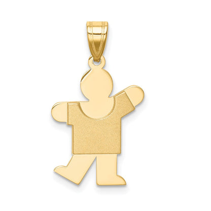 14K Gelbgold massiver satinierter gravierbarer Jungen-Charm