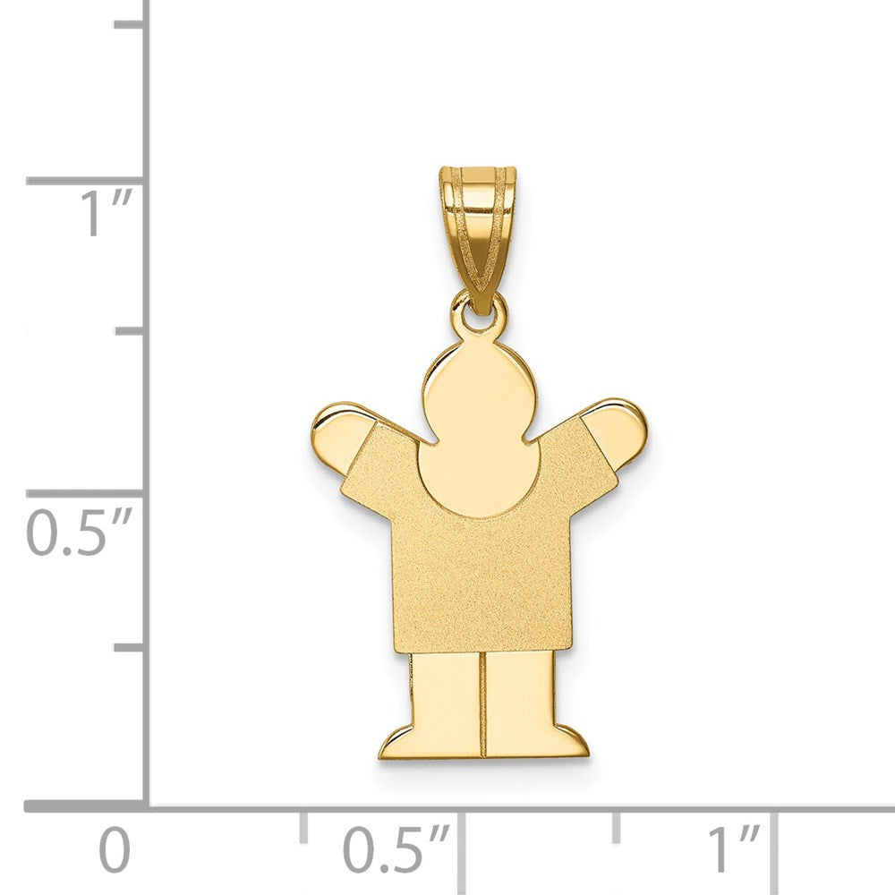 14K Gelbgold massiver satinierter gravierbarer Junge-Charm