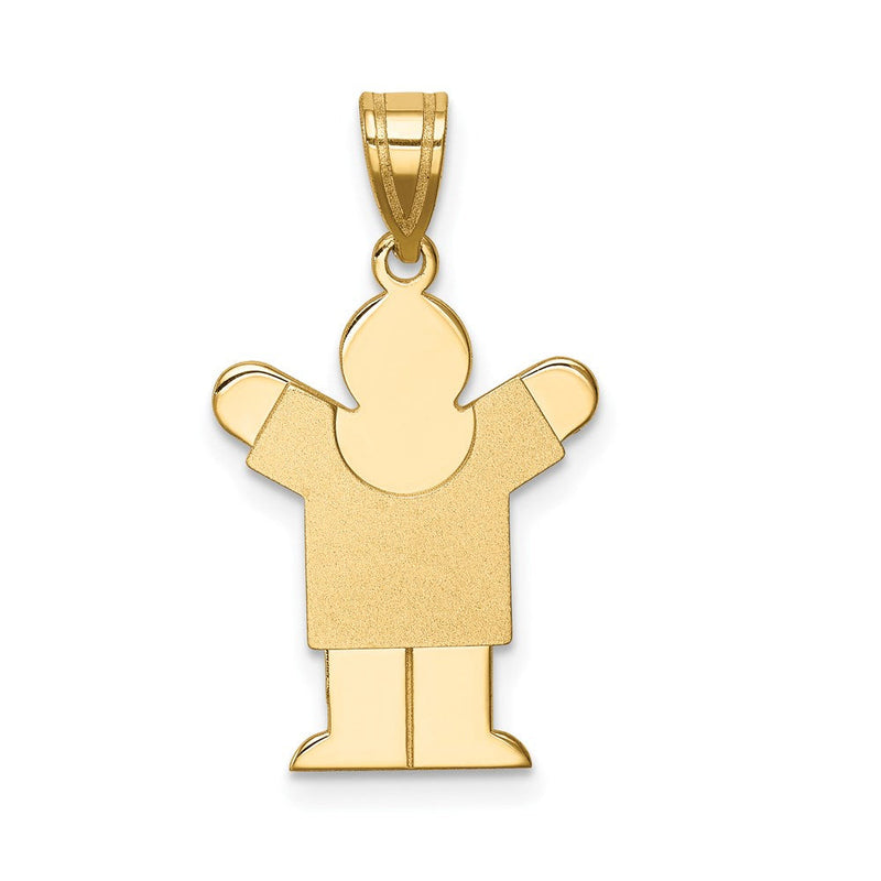 14K Gelbgold massiver satinierter gravierbarer Junge-Charm