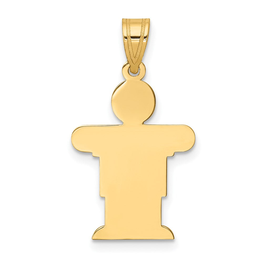 14K Gelbgold massiver Junge-Charm mit Satinfinish, gravierbar