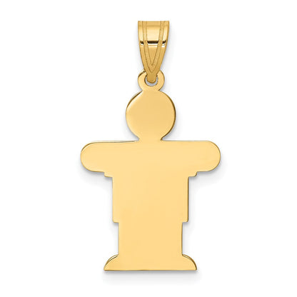 14K Gelbgold massiver Junge-Charm mit Satinfinish, gravierbar