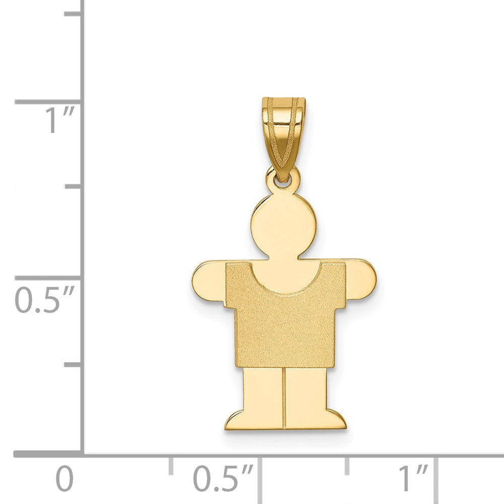 14K Gelbgold massiver Junge-Charm mit Satinfinish, gravierbar