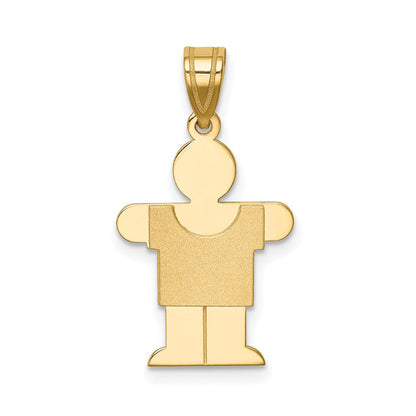 14K Gelbgold massiver Junge-Charm mit Satinfinish, gravierbar