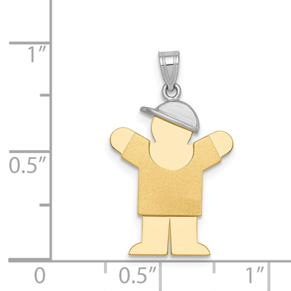 14K Bicolor Gold Gravierbarer Charm Kleiner Junge mit Hut auf der rechten Seite