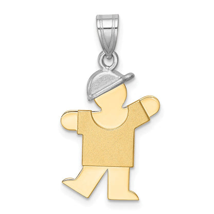 14K Bicolor Gold Kleiner Junge mit Hut auf der linken Seite Gravierbarer Charm