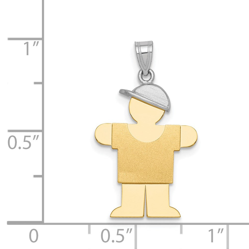 14K Bicolor-Gold Gravierbarer Charm Kleiner Junge mit Hut nach rechts