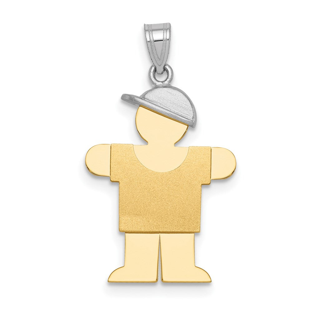 14K Bicolor-Gold Gravierbarer Charm Kleiner Junge mit Hut nach rechts
