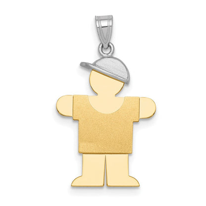14K Bicolor-Gold Gravierbarer Charm Kleiner Junge mit Hut nach rechts