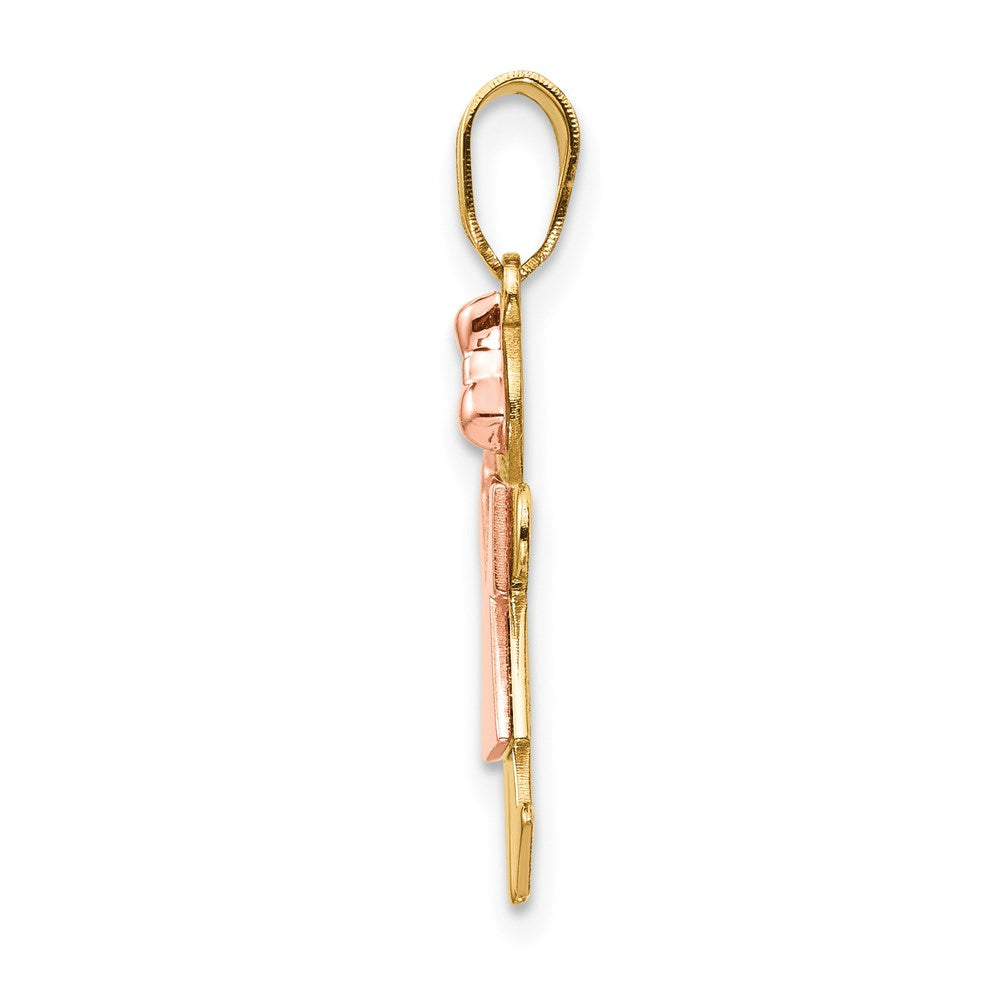 14K Bicolor-Gold Kleiner Mädchen-Charm rechtsseitig, gravierbar