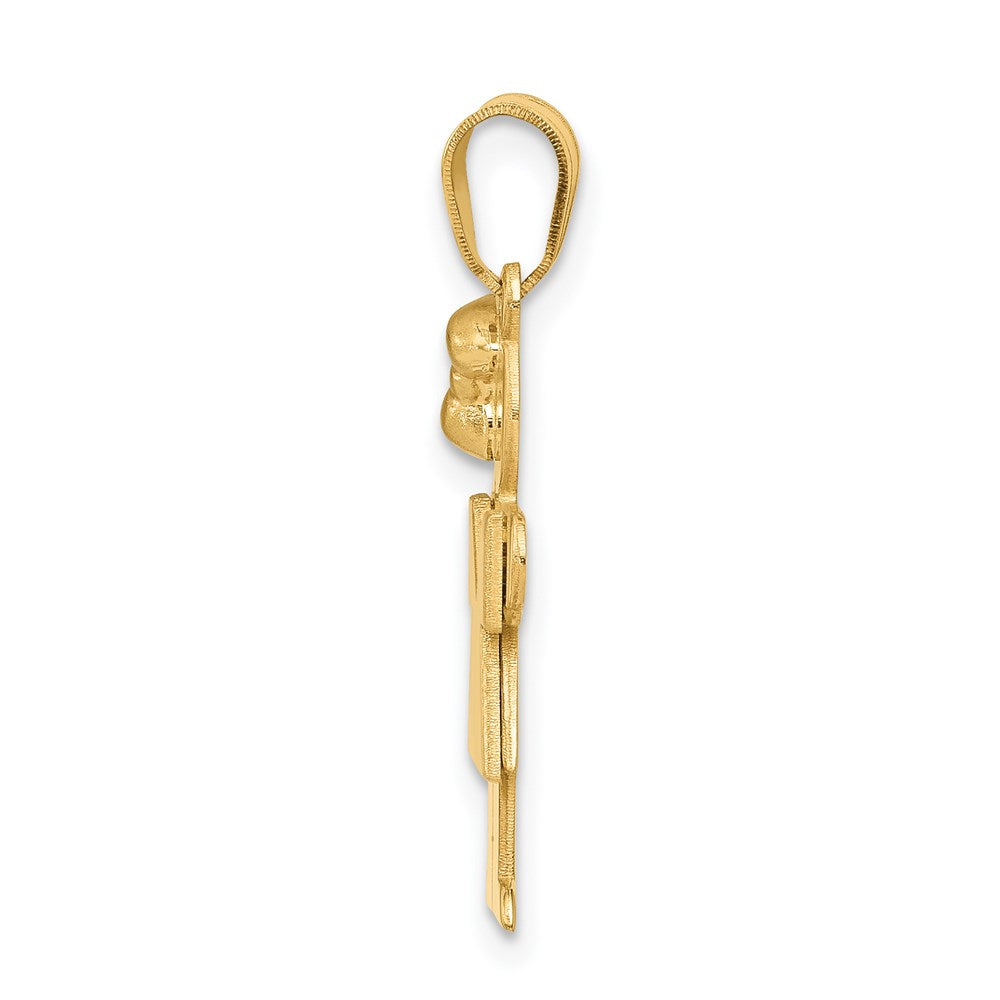 14K Gelbgold massiver gravierbarer Charm „Mädchen mit Schleife links“