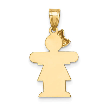 14K Gelbgold massiver gravierbarer Charm „Mädchen mit Schleife links“