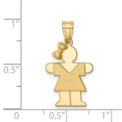 14K Gelbgold massiver gravierbarer Charm „Mädchen mit Schleife links“