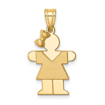 14K Gelbgold massiver gravierbarer Charm „Mädchen mit Schleife links“