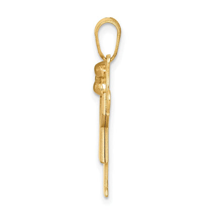 14K Bicolor Gold Kleines Mädchen mit Schleife links Gravierbarer Charm