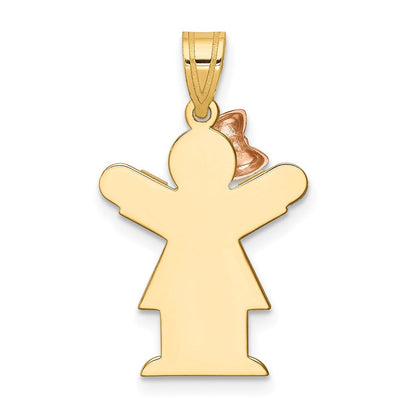 14K Bicolor Gold Kleines Mädchen mit Schleife links Gravierbarer Charm