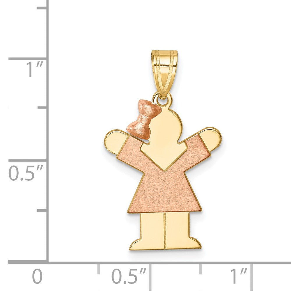 14K Bicolor Gold Kleines Mädchen mit Schleife links Gravierbarer Charm