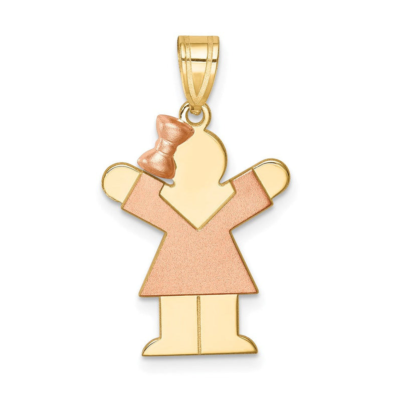 14K Bicolor Gold Kleines Mädchen mit Schleife links Gravierbarer Charm