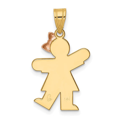 14K Zweifarbiges Gold Kleines Mädchen mit Schleife rechts, gravierbarer Charm