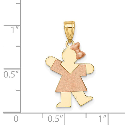 14K Zweifarbiges Gold Kleines Mädchen mit Schleife rechts, gravierbarer Charm