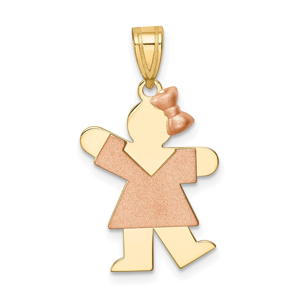 14K Zweifarbiges Gold Kleines Mädchen mit Schleife rechts, gravierbarer Charm