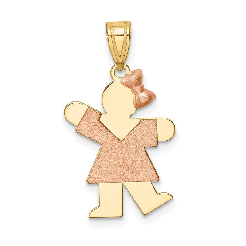 14K Zweifarbiges Gold Kleines Mädchen mit Schleife rechts, gravierbarer Charm
