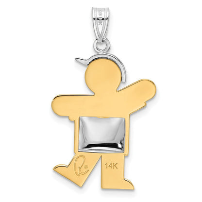 14K Bicolor Gold gewölbter Charm „Junge mit Hut nach links“, gravierbar