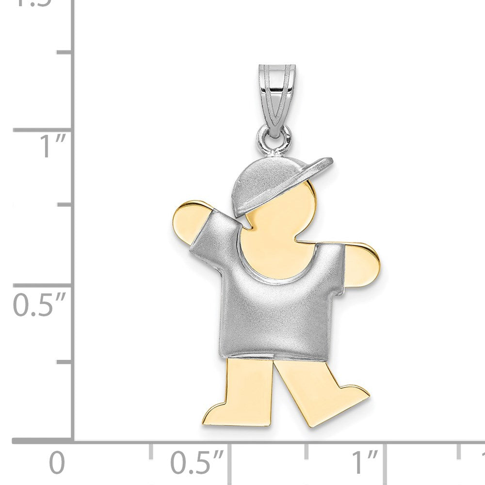 14K Bicolor Gold gewölbter Charm „Junge mit Hut nach links“, gravierbar