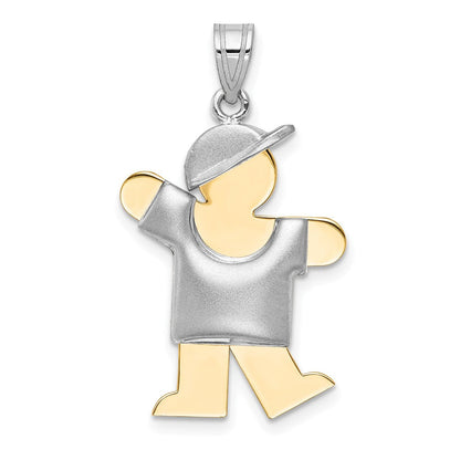 14K Bicolor Gold gewölbter Charm „Junge mit Hut nach links“, gravierbar