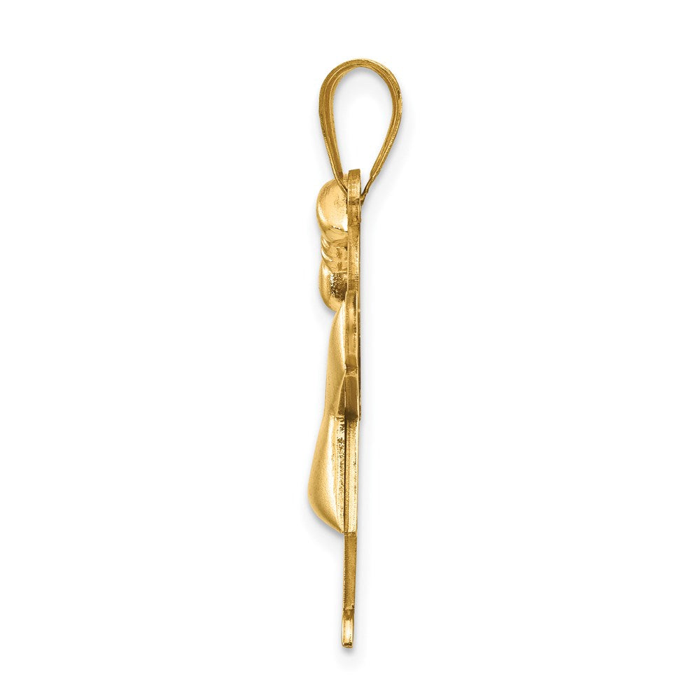 14K Gelbgold gewölbter Mädchen-Charm mit Schleife links, gravierbar
