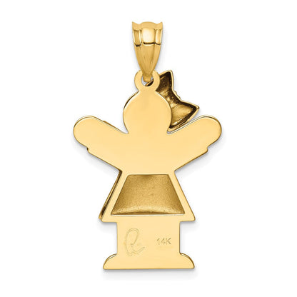 14K Gelbgold gewölbter Mädchen-Charm mit Schleife links, gravierbar