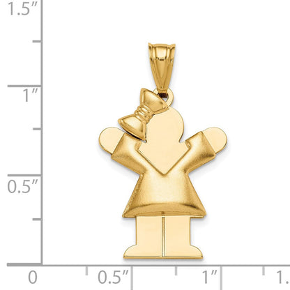 14K Gelbgold gewölbter Mädchen-Charm mit Schleife links, gravierbar