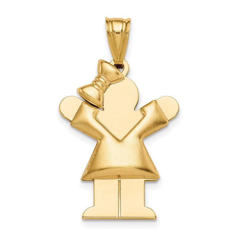 14K Gelbgold gewölbter Mädchen-Charm mit Schleife links, gravierbar