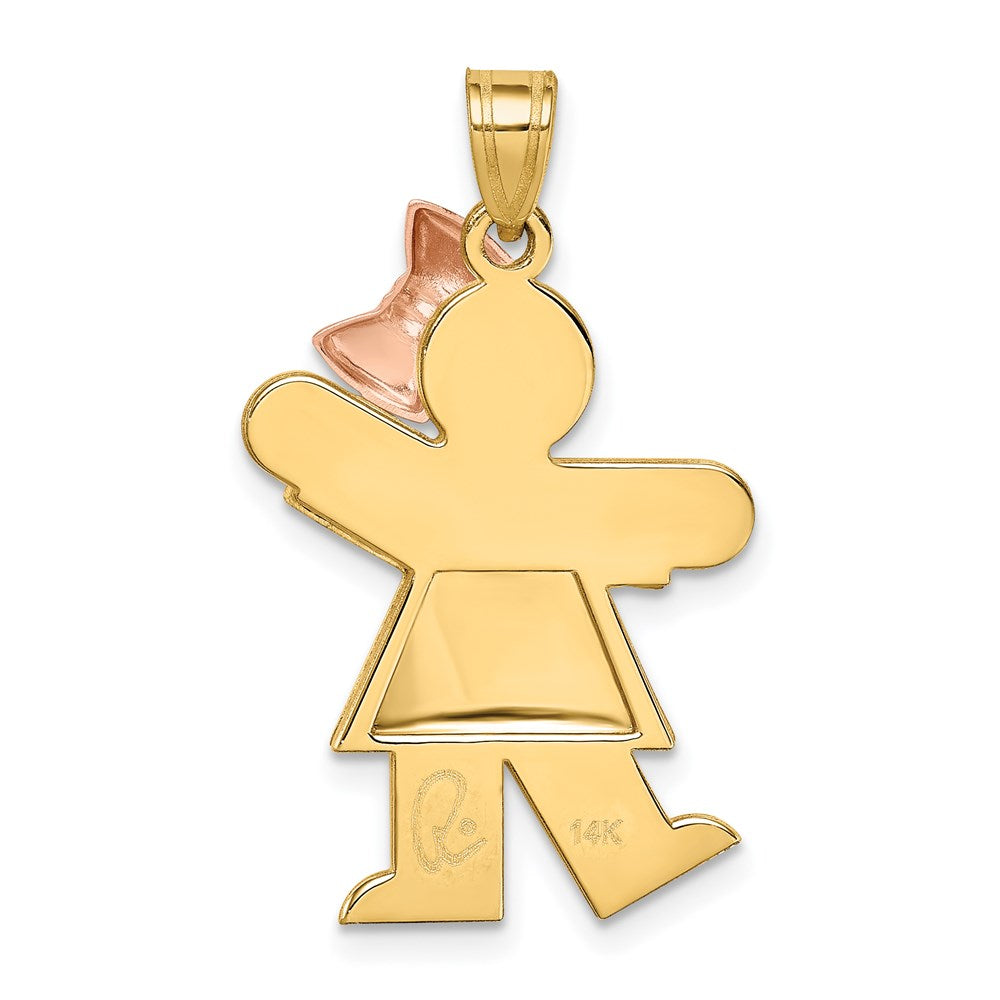 14K Bicolor Gold Aufgepolsterter Charm „Mädchen mit Schleife rechts", gravierbar