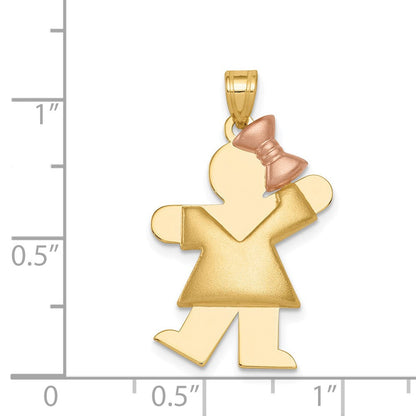 14K Bicolor Gold Aufgepolsterter Charm „Mädchen mit Schleife rechts", gravierbar