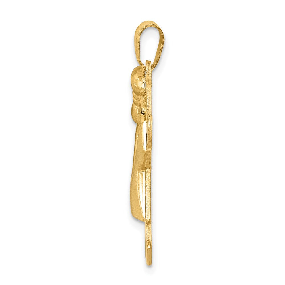 14 Karat Gelbgold gepolsterter Mädchen-Charm mit Schleife links, gravierbar