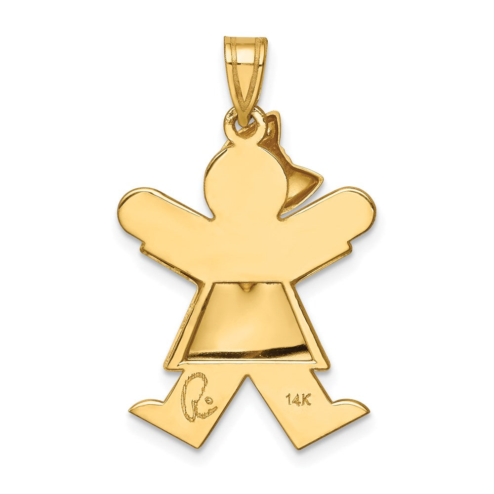 14 Karat Gelbgold gepolsterter Mädchen-Charm mit Schleife links, gravierbar