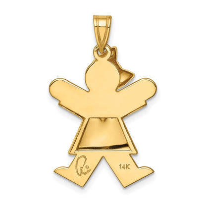 14 Karat Gelbgold gepolsterter Mädchen-Charm mit Schleife links, gravierbar