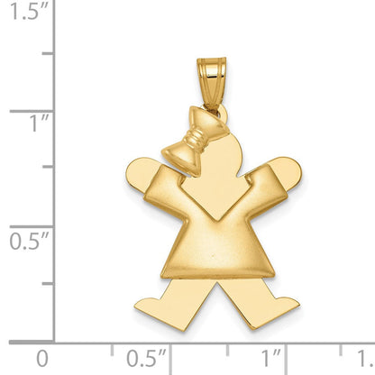 14 Karat Gelbgold gepolsterter Mädchen-Charm mit Schleife links, gravierbar