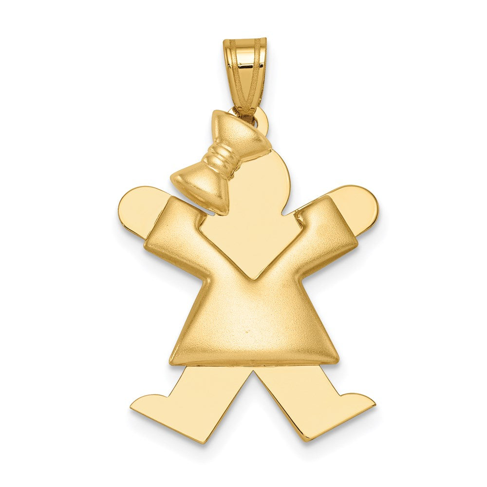 14 Karat Gelbgold gepolsterter Mädchen-Charm mit Schleife links, gravierbar