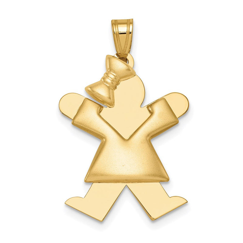 14 Karat Gelbgold gepolsterter Mädchen-Charm mit Schleife links, gravierbar