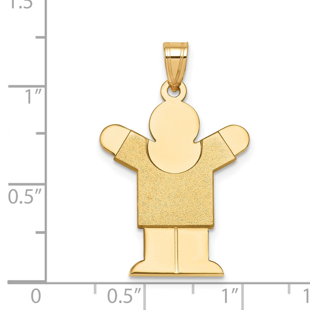 14K Gelbgold massiver Junge-Charm mit Satinfinish, gravierbar