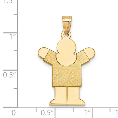 14K Gelbgold massiver Junge-Charm mit Satinfinish, gravierbar
