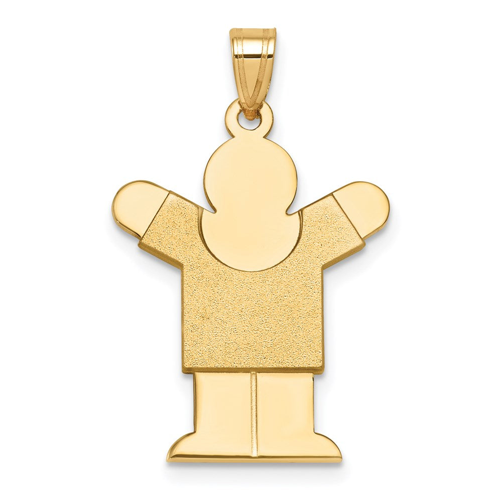 14K Gelbgold massiver Junge-Charm mit Satinfinish, gravierbar