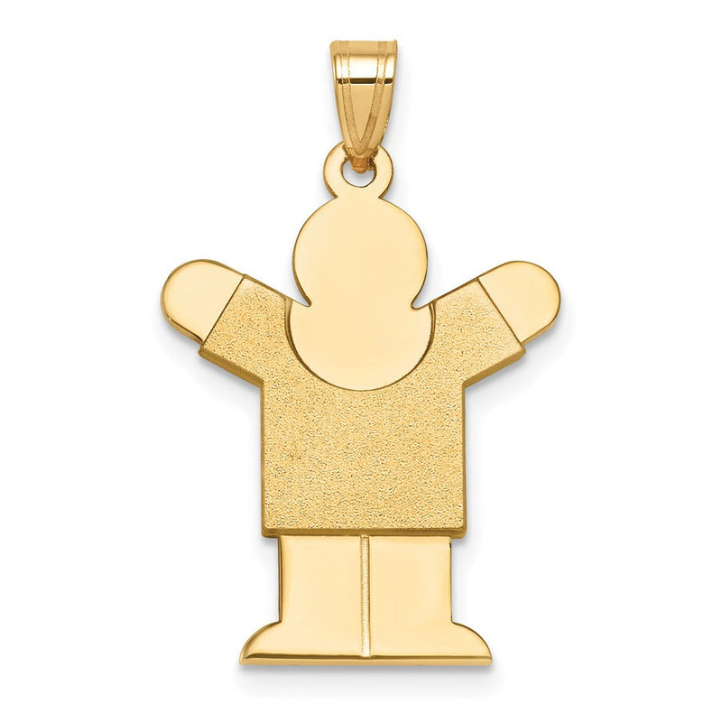 14K Gelbgold massiver Junge-Charm mit Satinfinish, gravierbar