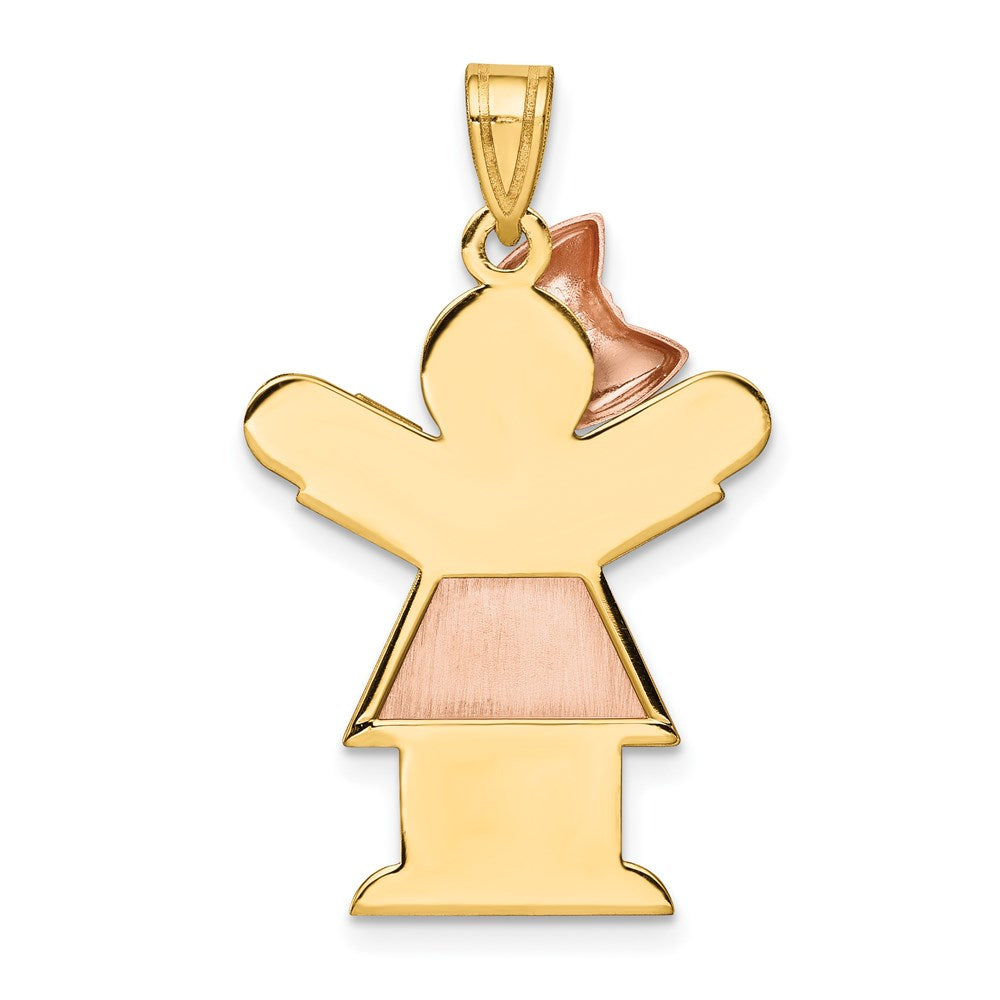 14K Zweifarbiges Gold Zweifarbiges Gold Großer Mädchen-Charm mit Schleife links, gravierbar